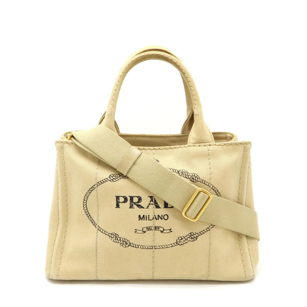 Prada Canapa Tote Bag Handbag Shoulder Canvas CORDA Beige Cream Duty